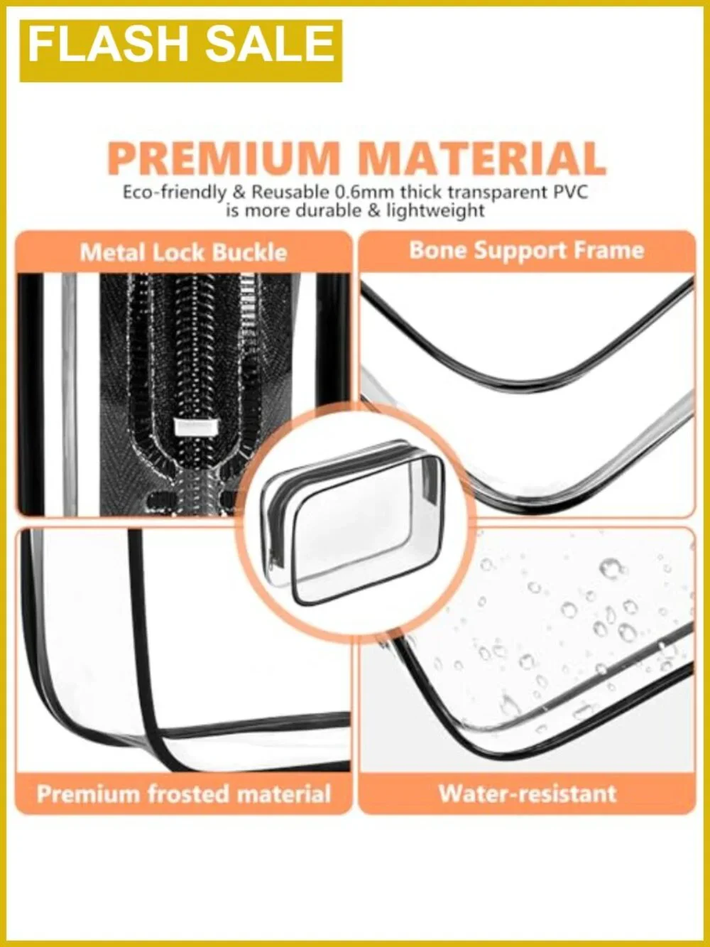 TSA Approved Clear Makeup Bag Waterproof PVC Travel Toiletry Organizer Pouch